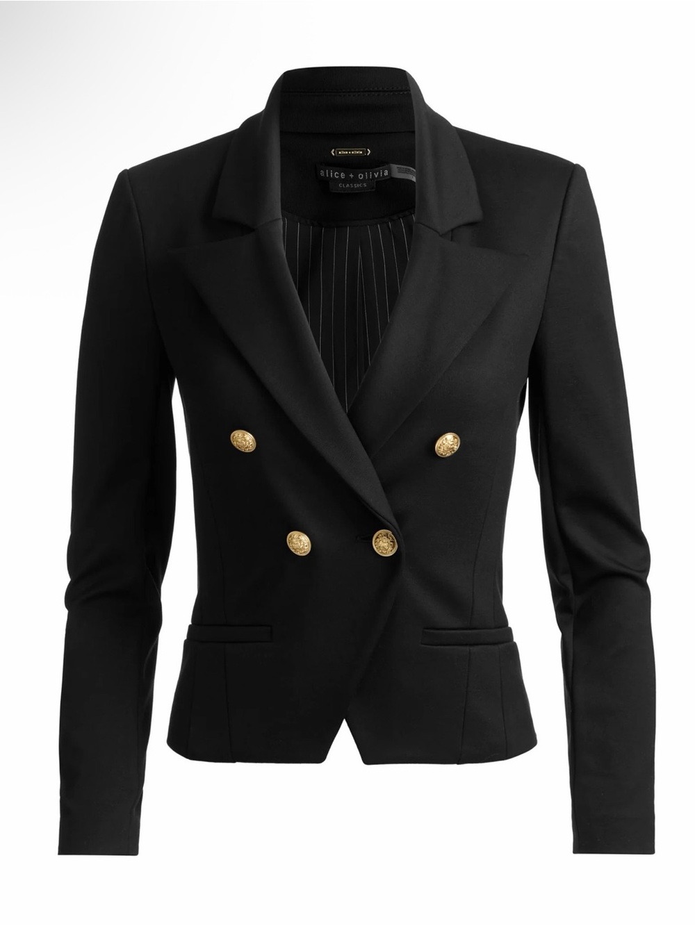Alice + Olivia Black Double-Breasted Blazer with Gold Buttons